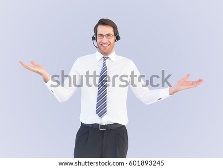 Digital composite of Smiling service operator man against a neutral background