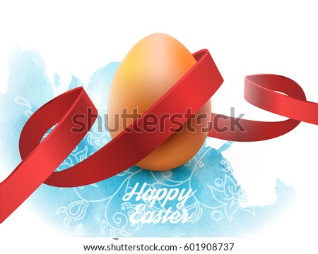 Easter egg with red ribbon, isolated on white. Poster or brochure template. Vector illustration EPS 10