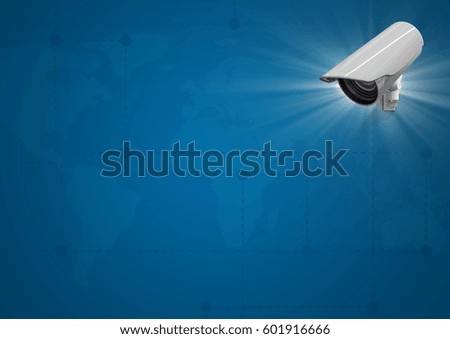 Digital composite of Composite Image of Security camera against a blue map background