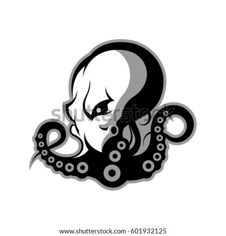 Furious octopus sport vector logo concept isolated on white background. Modern professional team badge design. Premium quality wild cephalopod mollusk t-shirt tee print illustration.