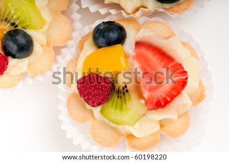 Dessert made of fruit salad over a voulavent pastry. Volauvent is a tiny round canape made of puff pastry. The term ' vol au vent ' means ' blown by the wind ' in French.
