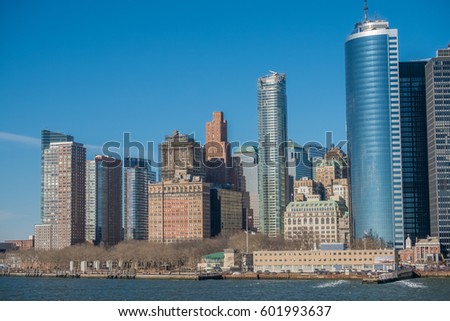 View of the Southern Tip of Manhattan from the Staten Island Ferry, New York City