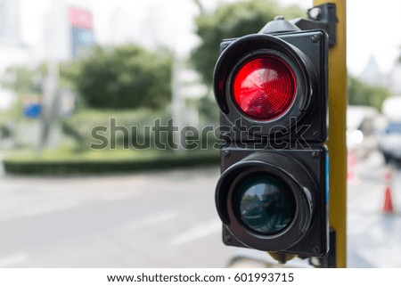 close up traffic light stop red and green on day  light