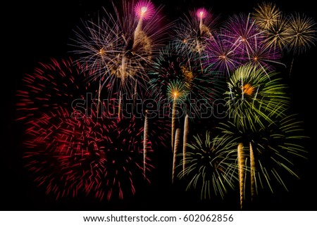 Fireworks Celebration at night on  New Year and copy space - abstract holiday background
