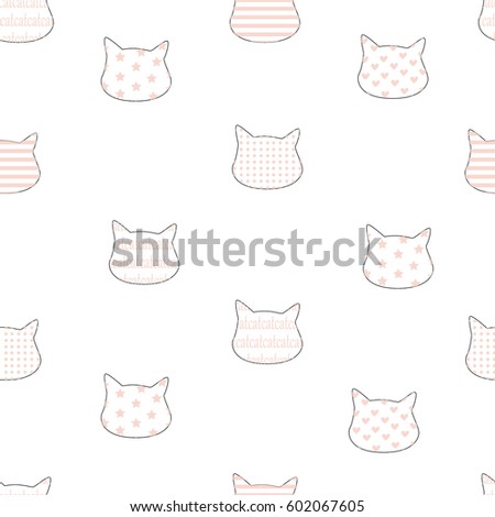 cats pattern seamless pattern stars hearts lines vector illustration