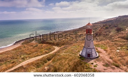 Aerial photography of the lighthouse and the sea