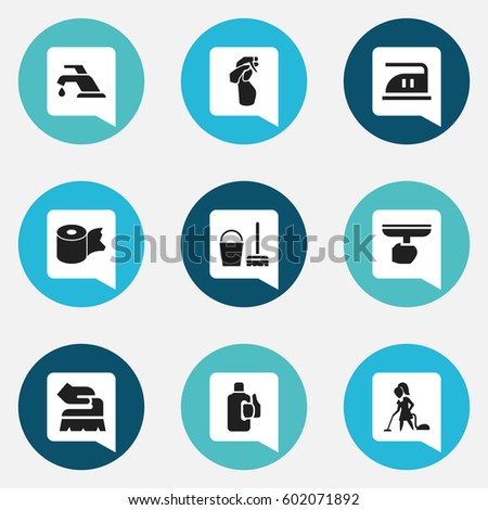 Set Of 9 Editable Cleaning Icons. Includes Symbols Such As Floor Dusting, Hygienic Roll, Brush And More. Can Be Used For Web, Mobile, UI And Infographic Design.