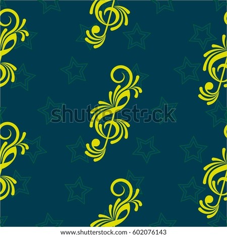 Endless abstract pattern. Background texture, note, treble clef, music, sound.  Vector illustration.