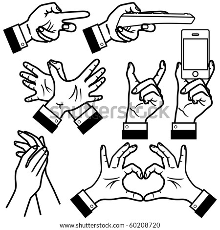 Hands vector illustration in different poses.