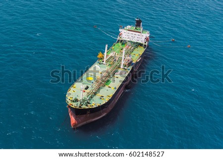 Aerial front side view of oil tanker