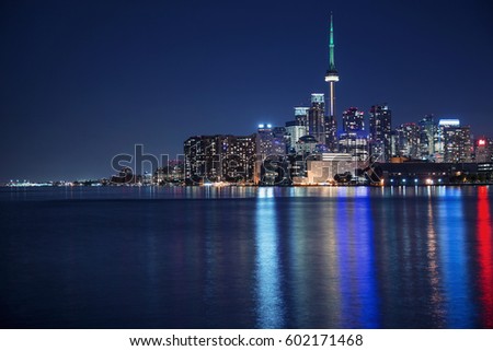 Night Skyline of Toronto, Ontario, Canada. 
The view from Cherry Street. 