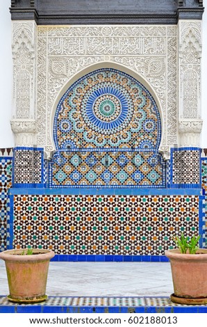 Traditional oriental tiles on the streets of Morocco 