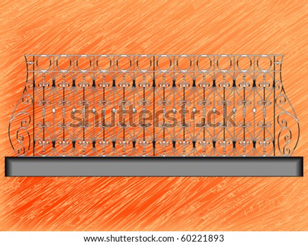 forged iron balcony over grunge pattern, abstract vector art illustration