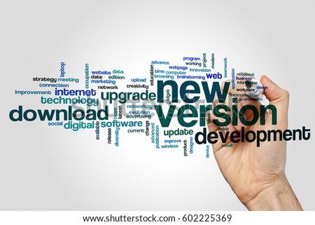New version word cloud concept on grey background