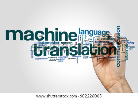 Machine translation word cloud concept on grey background