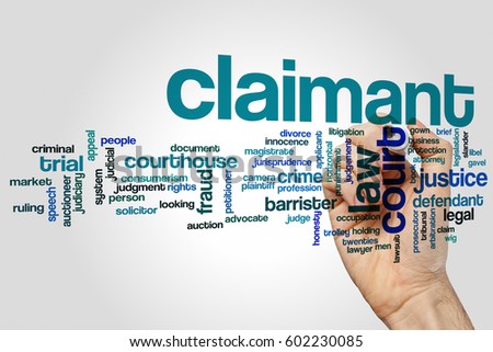 Claimant word cloud concept on grey background. Royalty-Free Stock Photo #602230085