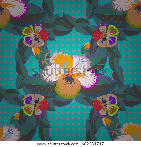 Repeating vector Flower Pattern. Modern Motley Floral seamless pattern in pink and blue colors. Floral Print.