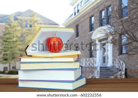 very blurry old campus of university and book for education and back to school concept