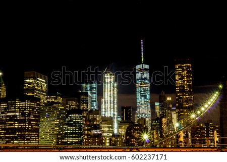 New York skyscraper view from brooklyn bridge, NYC, USA