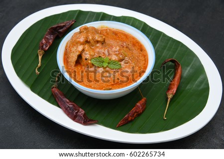Butter chicken curry/tikka masala/Korma, hot and spicy with gravy Mumbai, North India. Non-vegetarian food prepared using Indian spices, ghee, cashew. Side dish for chapati/roti/naan/paratha/parantha