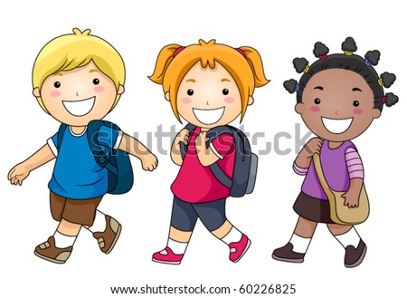 A Small Group of Kids Walking to School - Vector