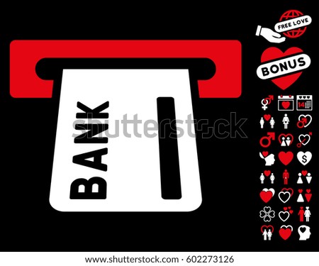 Banking ATM pictograph with bonus love clip art. Vector illustration style is flat iconic symbols on white background.