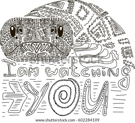 I am watching you. Clean lines doodle design of snake for adult coloring,T-Shirt design,Tattoo, children coloring book, anti stress coloring book and so on - Stock Vector