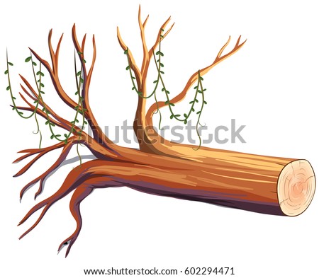 Wooden log with vine illustration