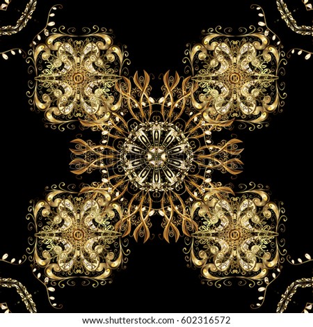 Seamless damask pattern background for wallpaper design in the style of Baroque. Golden pattern on black background with golden elements. Ornate vector decoration.