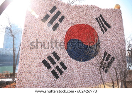 South Korea flag accepted back light shining.