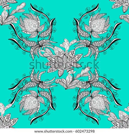 Traditional classic white vector pattern on blue background with white elements. Seamless oriental ornament in the style of baroque.