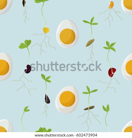 Hard boiled eggs and growing seeds - vector background