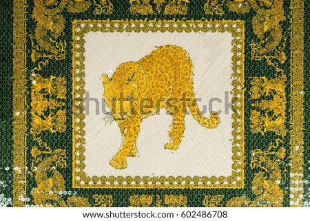 Fabric with a pattern tiger. photo studio