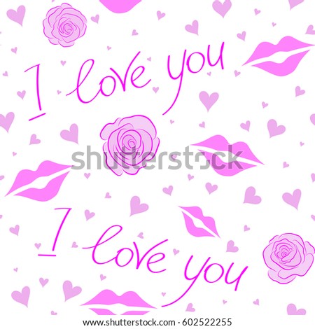 Seamless doodle elements in pink and magenta colors. Valentine colorful hearts seamless pattern vector illustration over a white background.
