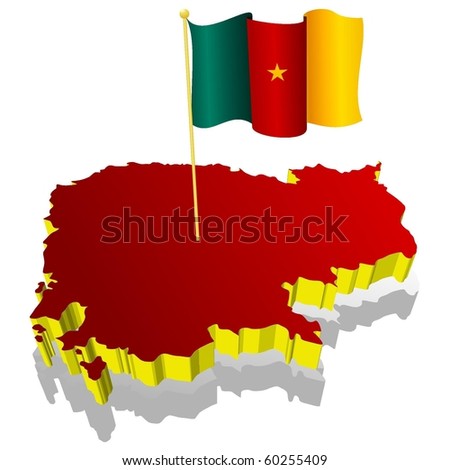 three-dimensional image map of Cameroon with the national flag