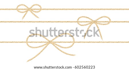 A set of realistic linen string bows. Vector illustration of different types of ribbons and linen string patterns. Royalty-Free Stock Photo #602560223