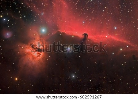 Horse Nebula B33 and Flame Nebula NGC2024 in Orion Constellation. Real Photo, not a NASA picture