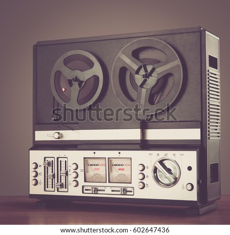 Bobbin tape recorder retro micrphone. Studio photo.