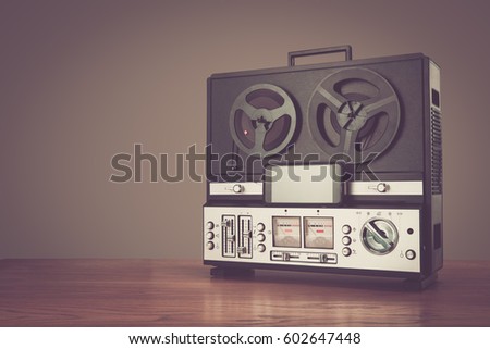 Bobbin tape recorder retro micrphone. Studio photo.