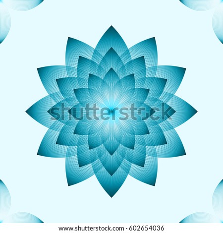 Lotus flower blue on light blue background geometric pattern. Vector