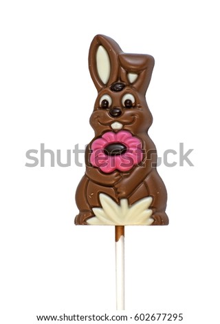 Delicious chocolate Easter bunny on a stick