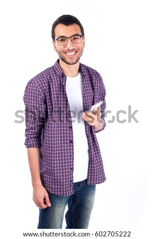 Young man using mobile phone - isolated