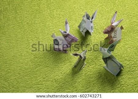 origami hare from banknotes