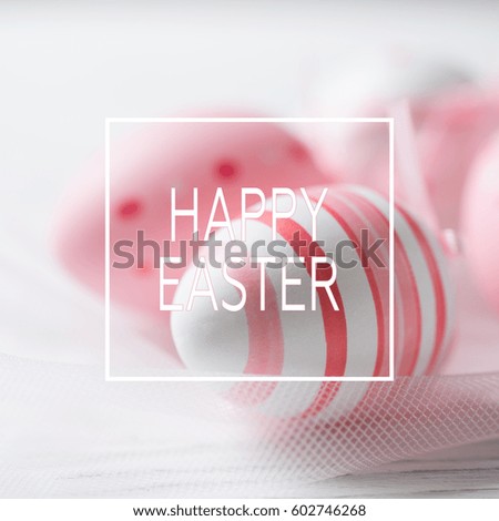 Pink easter eggs with text Happy Easter, easter greeting card