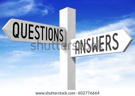 Questions, answers - wooden signpost Royalty-Free Stock Photo #602776664