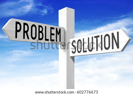 Problem, solution - wooden signpost