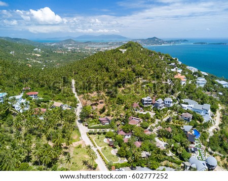 Aerial drone photo of Chaweng Noi and tropical turquoise water Koh Samui Island, Thailand