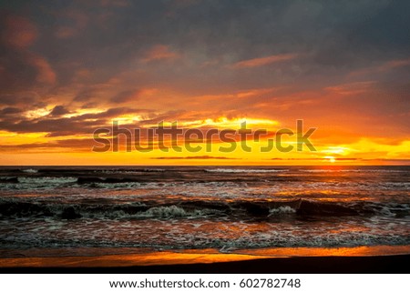 Colorful sunset in the Black Sea, Poti, Georgia.