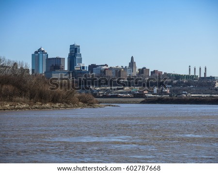 View of Kansas City, Missouri skyline from Kaw Point park, at the juncture of the Kansas and Missouri rivers.