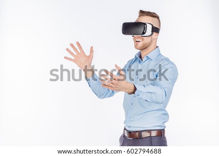 man with virtual glasses. surprised expression